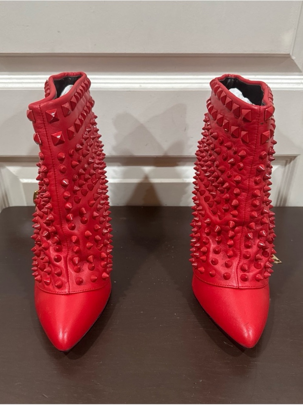 Lust for Life Red Studded Pointed-Toe Ankle Booties